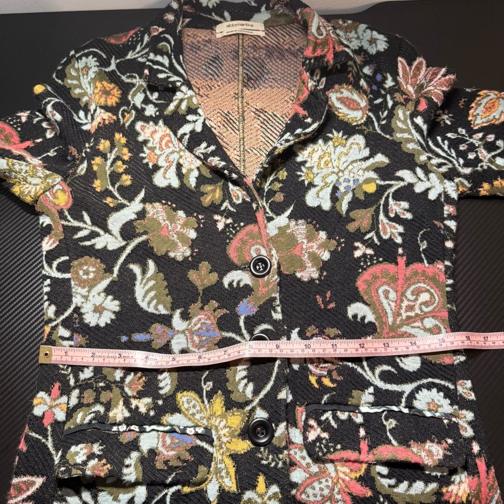 ✨ Aldo Martins Floral Knit Blazer Jacket Elbow Patch Cuffed Sleeve Barcelona S - Picture 15 of 16